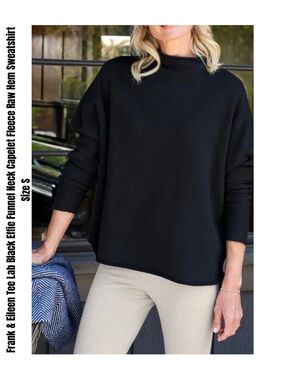 Frank & Eileen Tee Lab Black Effie Funnel Neck Capelet Fleece Raw Hem Sweatshirt